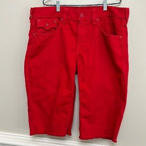Mens True Religion red straight cut off shorts Sz 36